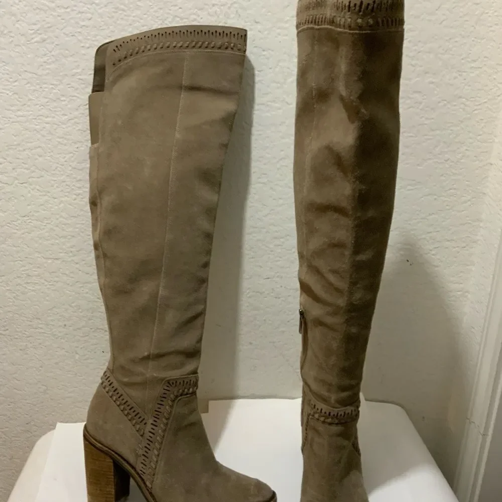 Vince Camuto Madolee Over the Knee W/ Heel Boots Brown Tan Taupe Suede Sz 9.5M
